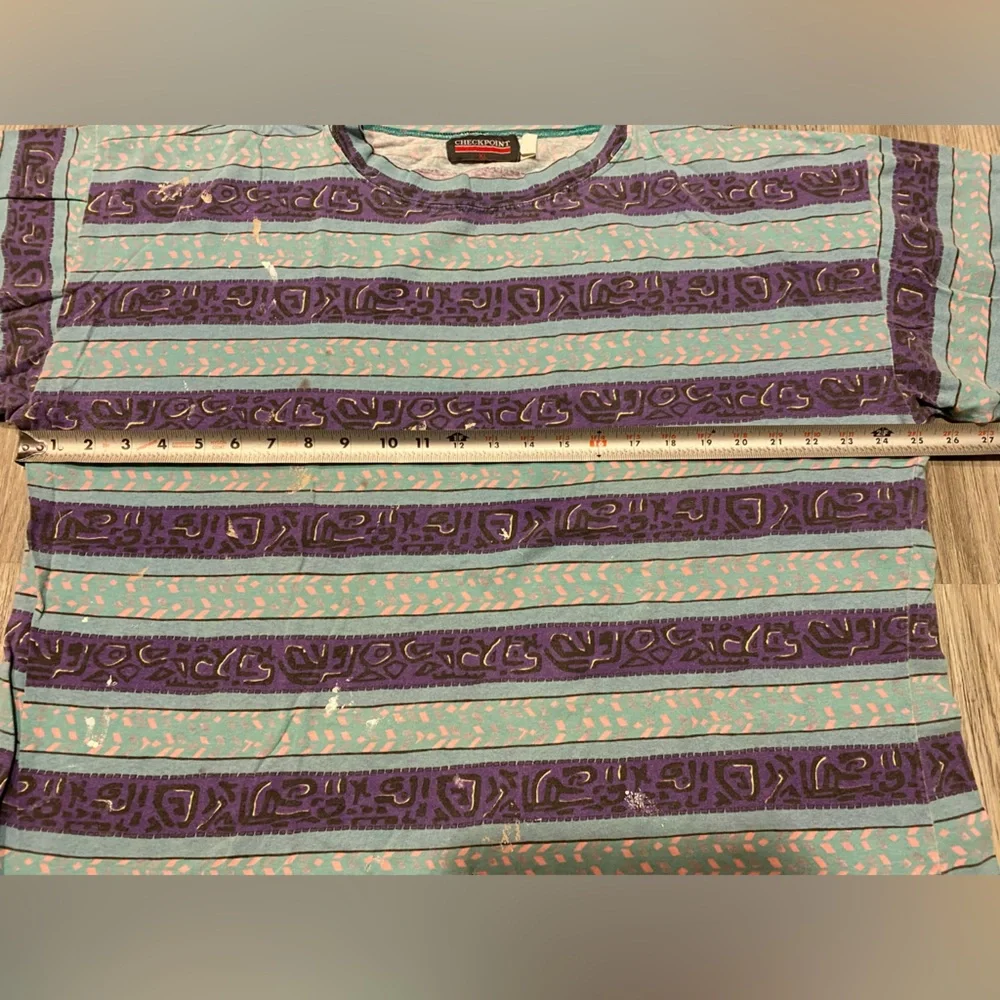 Vintage Single Stitch T Shirt Blue Purple Thrashed Size XL Checkpoint - Picture 7 of 8